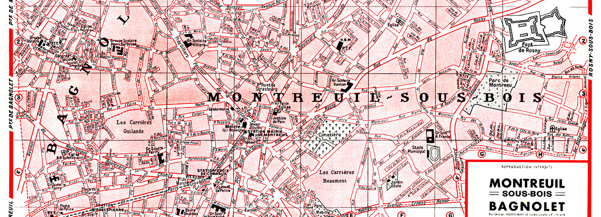 plan de ville vintage couleur de Montreuil-sous-Bois et Bagnolet Blay Foldex
