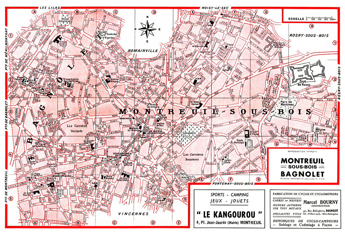 plan de ville vintage couleur de Montreuil-sous-Bois et Bagnolet Blay Foldex
