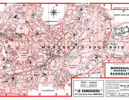 plan de ville vintage de Montreuil-sous-Bois et Bagnolet Blay Foldex