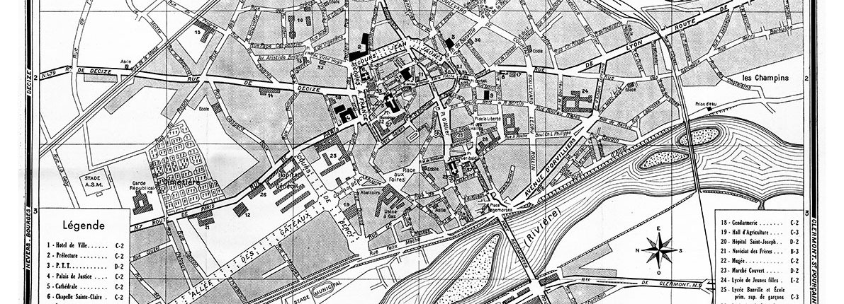 plan de ville vintage noir et blanc de Moulins Blay Foldex