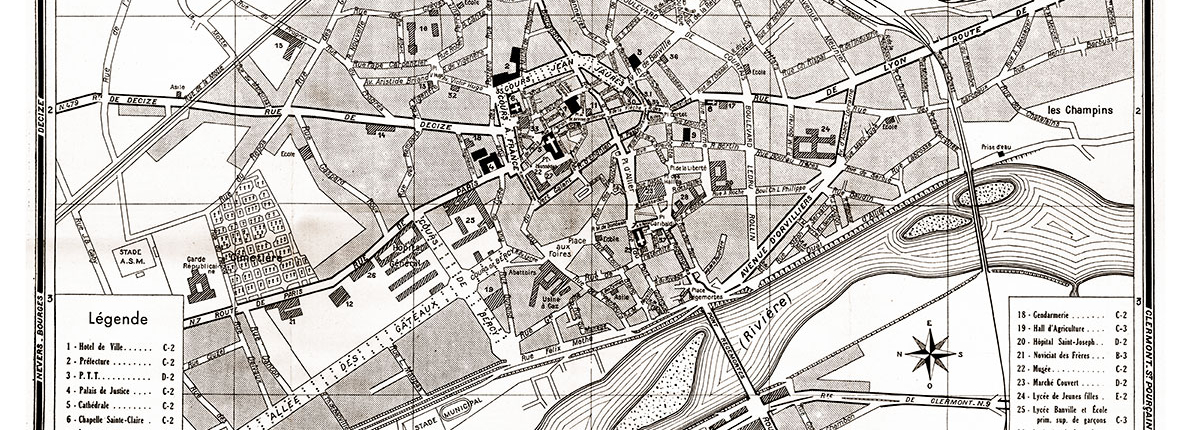 plan de ville vintage sépia de Moulins Blay Foldex