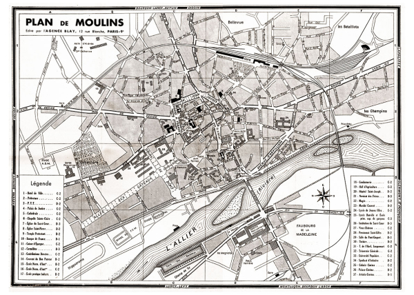plan de ville vintage sépia de Moulins Blay Foldex