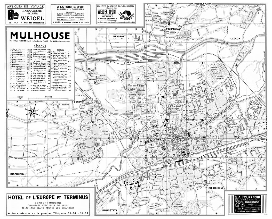 plan de ville vintage noir et blanc de Mulhouse Blay Foldex