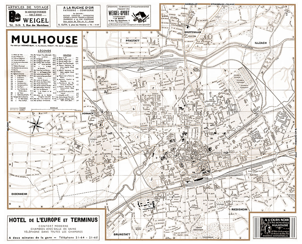 plan de ville vintage sépia de Mulhouse Blay Foldex