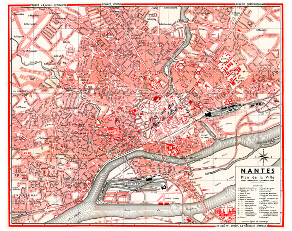 plan de ville vintage couleur de Nantes Blay Foldex