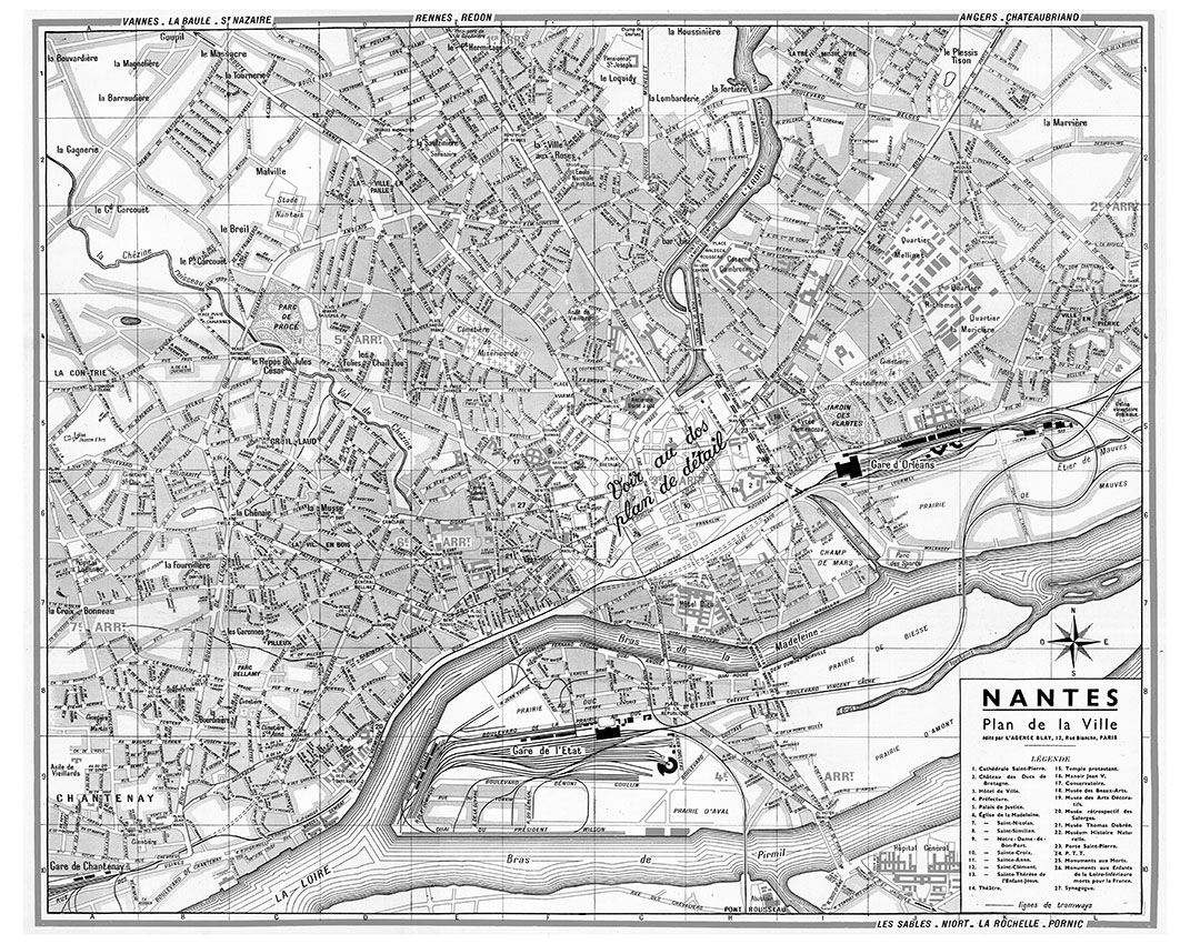 plan de ville vintage noir et blanc de Nantes Blay Foldex