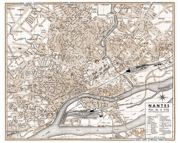 plan de ville vintage sépia de Nantes Blay Foldex