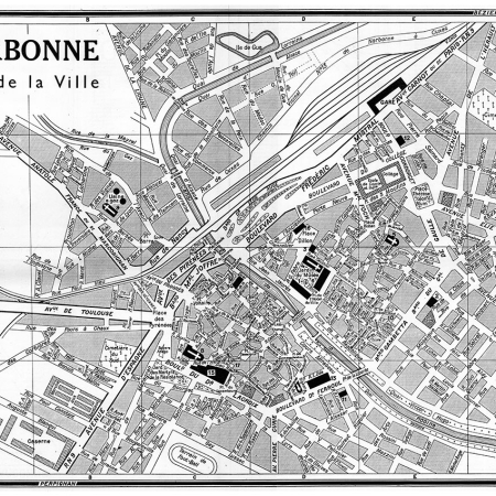 plan de ville vintage noir et blanc de Narbonne Blay Foldex