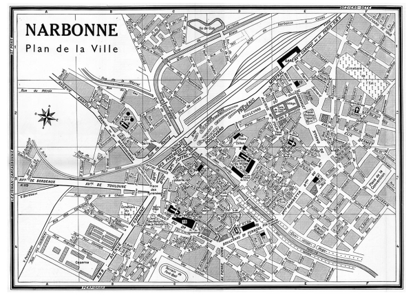 plan de ville vintage noir et blanc de Narbonne Blay Foldex