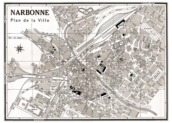 plan de ville vintage sépia de Narbonne Blay Foldex