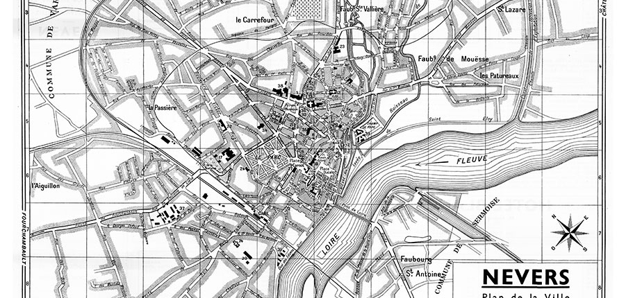 plan de ville vintage noir et blanc de Nevers Blay Foldex