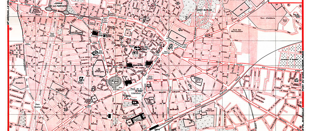 plan de ville vintage couleur de Nîmes Blay Foldex
