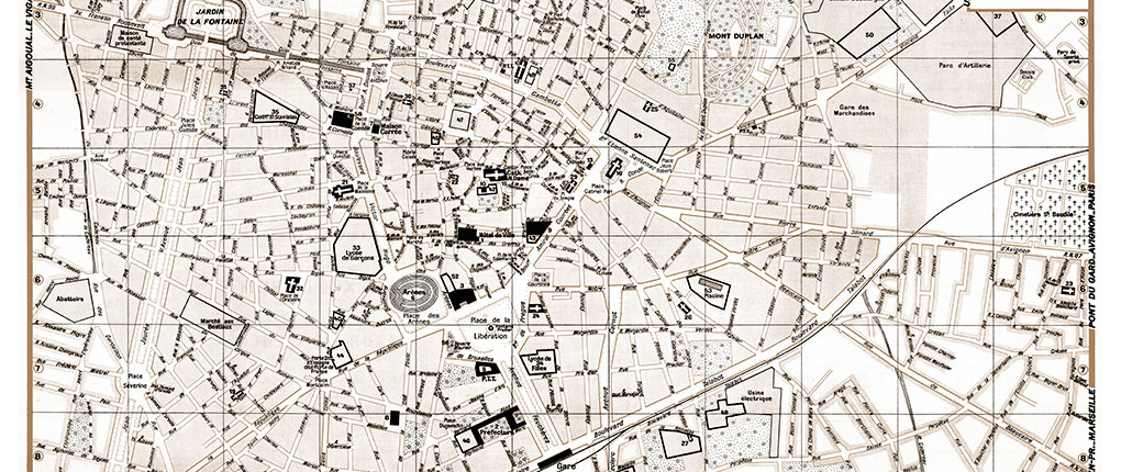 plan de ville vintage sépia de Nîmes Blay Foldex