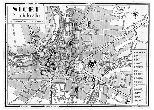 plan de ville vintage noir et Blanc de Niort Blay Foldex