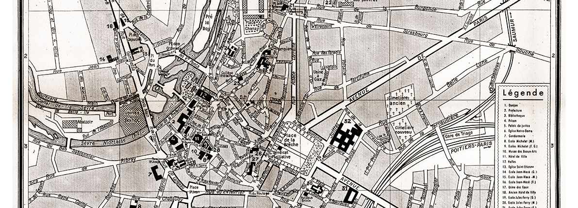 plan de ville vintage sépia de Niort Blay Foldex