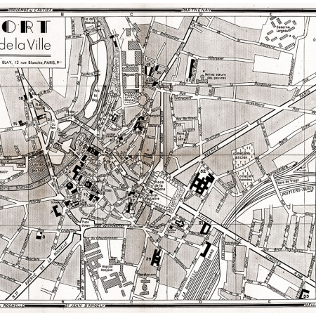 plan de ville vintage sépia de Niort Blay Foldex