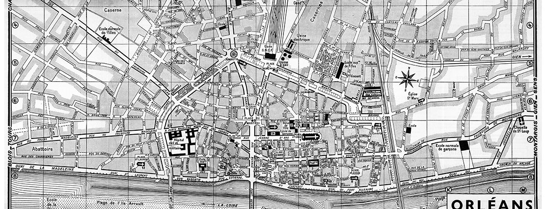 plan de ville vintage noir et blanc d'Orléans Blay Foldex