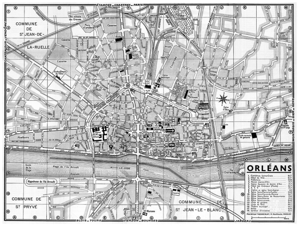 plan de ville vintage noir et blanc d'Orléans Blay Foldex