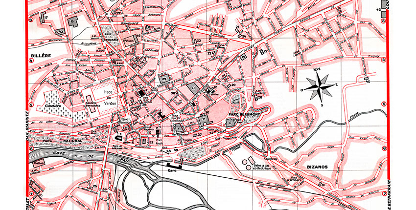 plan de ville vintage couleur de Pau Blay Foldex