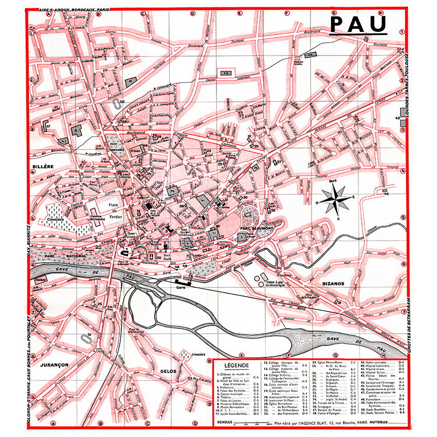 PAU_VL_COUL plan de ville vintage couleur de Pau Blay Foldex