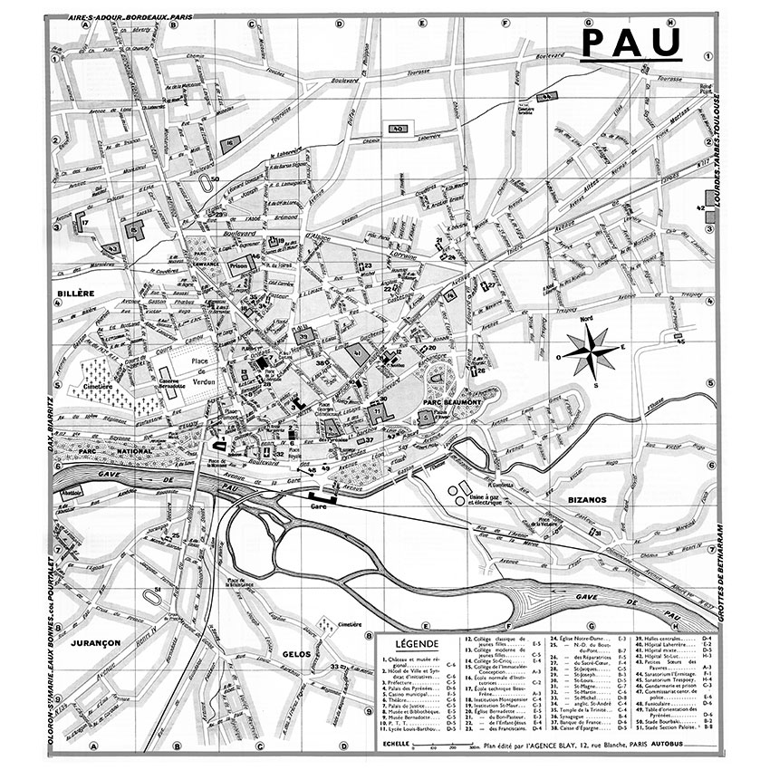 plan de ville vintage noir et blanc de Pau Blay Foldex