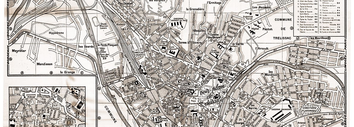 plan de ville vintage sépia de Périgueux Blay Foldex