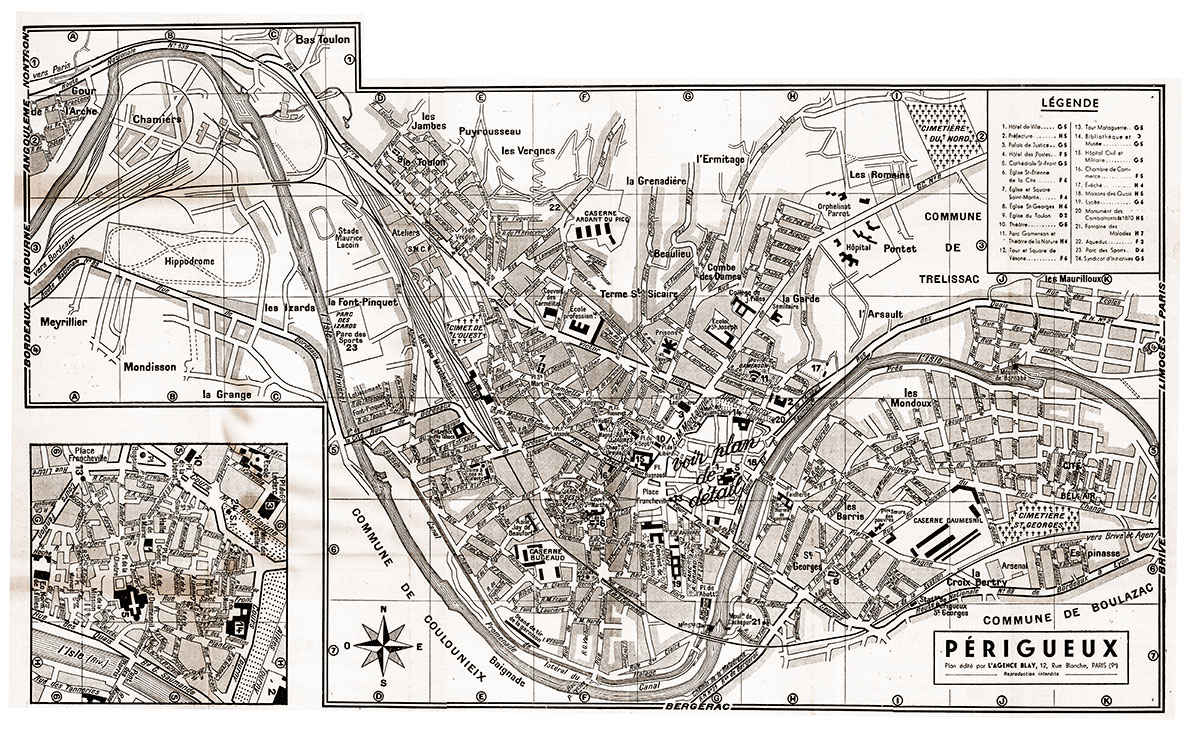 plan de ville vintage sépia de Périgueux Blay Foldex