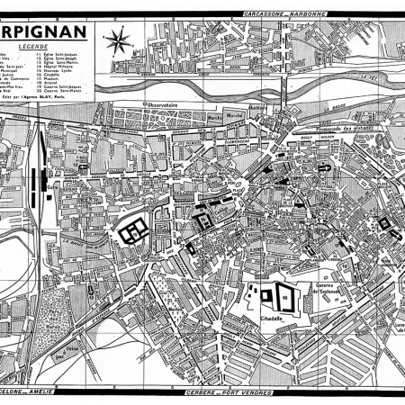 plan de ville vintage noir et blanc de Perpignan Blay Foldex