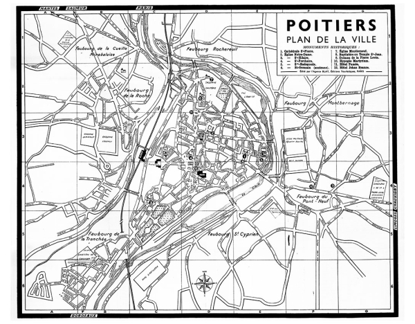 plan de ville vintage noir et blanc de Poitiers Blay Foldex