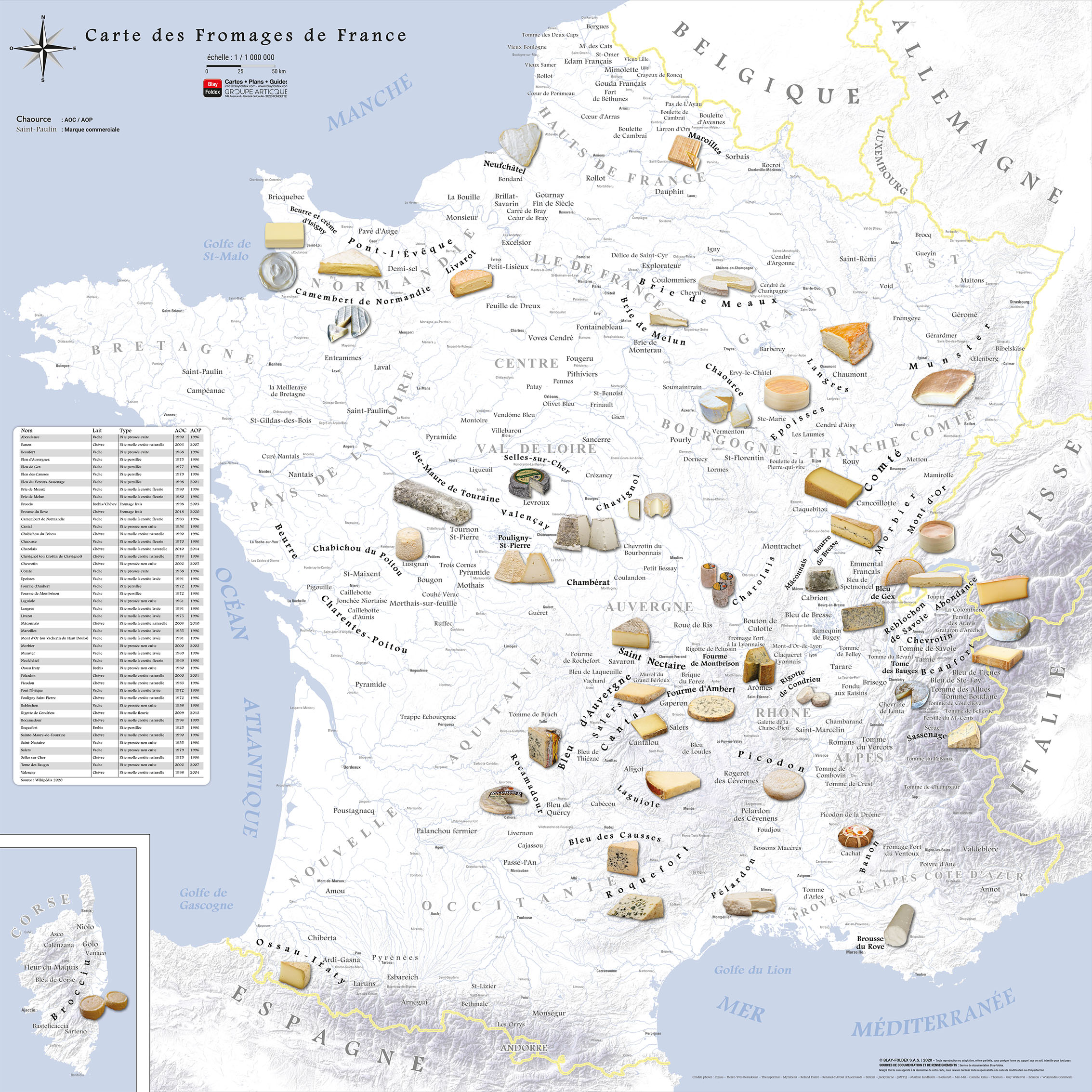 Carte des fromages AOC de France - gris