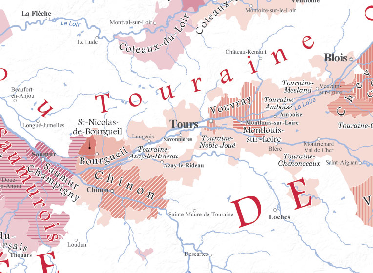 Carte des vins de France en couleur avec liste des AOC (2020) zoom 2