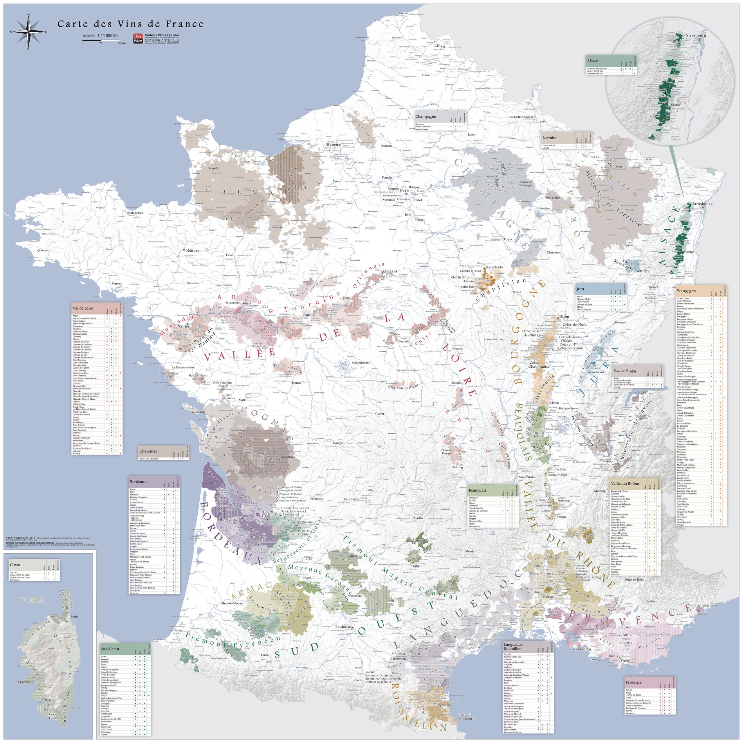 POSTERCARTEVINSB_3 Carte des vins de France de style ancien avec liste des AOC (2020)