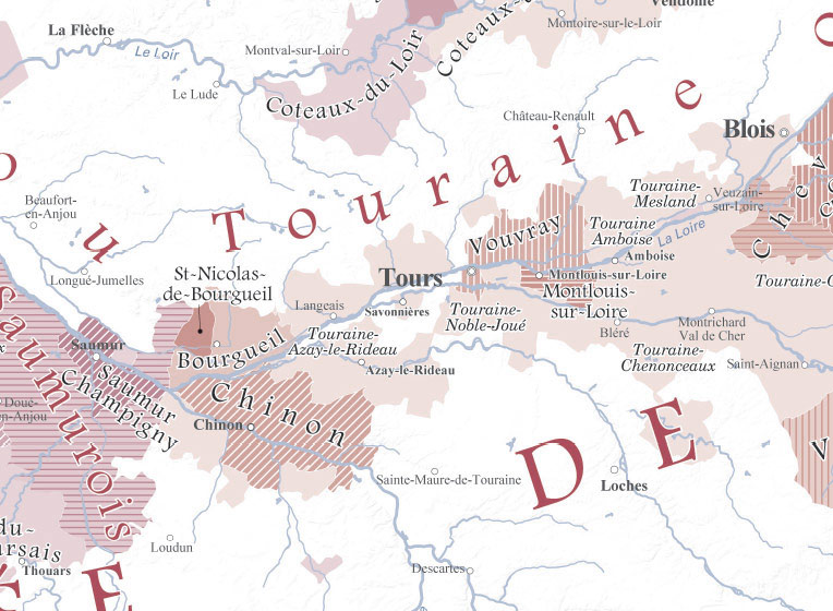 Carte des vins de France réalisée par l'atelier Blay-Foldex