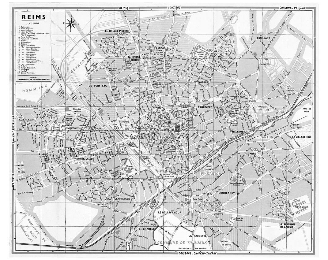 plan de ville vintage noir et blanc de Reims Blay Foldex