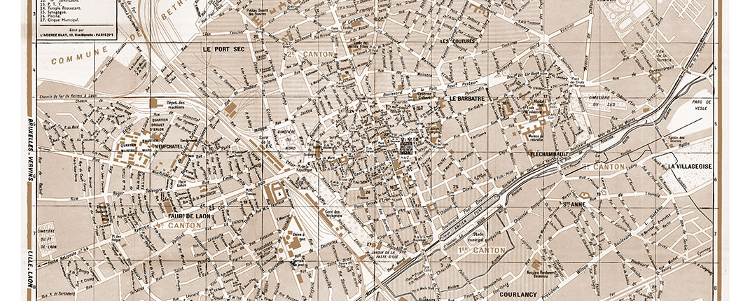 plan de ville vintage sépia de Reims Blay Foldex