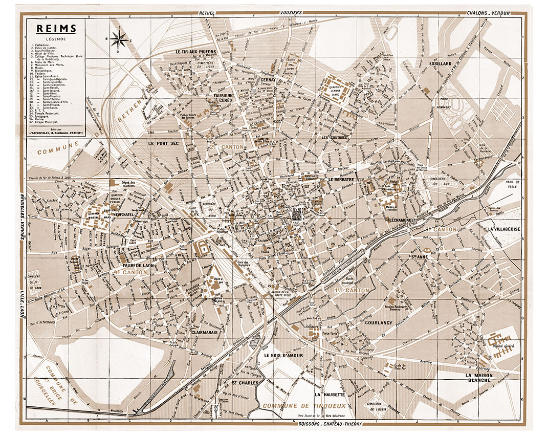 plan de ville vintage sépia de Reims Blay Foldex