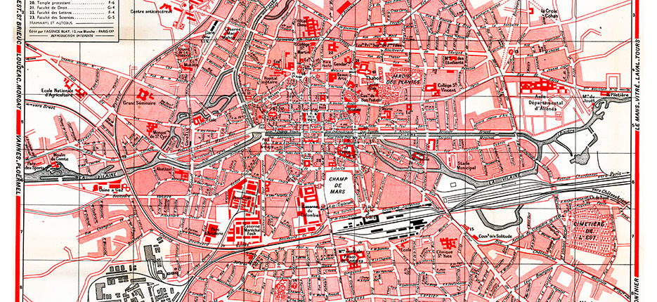 plan de ville vintage couleur de Rennes Blay Foldex