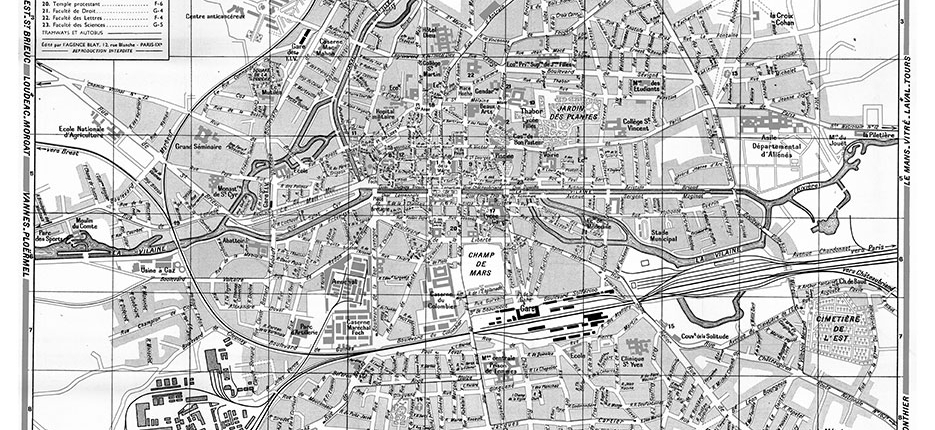 plan de ville vintage noir et blanc de Rennes Blay Foldex