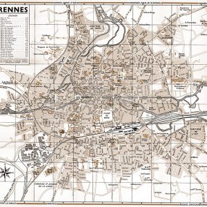 plan de ville vintage sépia de Rennes Blay Foldex
