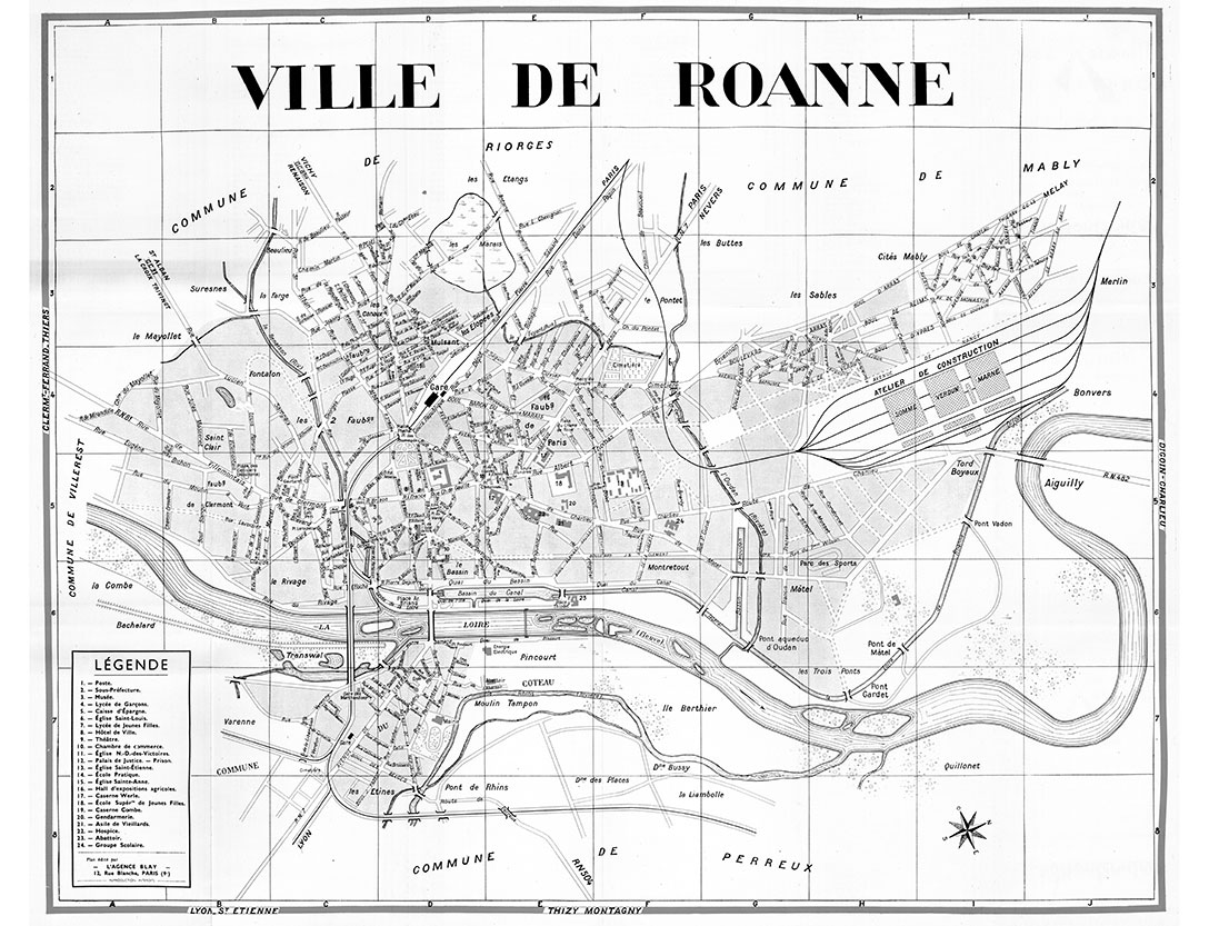 plan de ville vintage noir et blanc de Roanne Blay Foldex