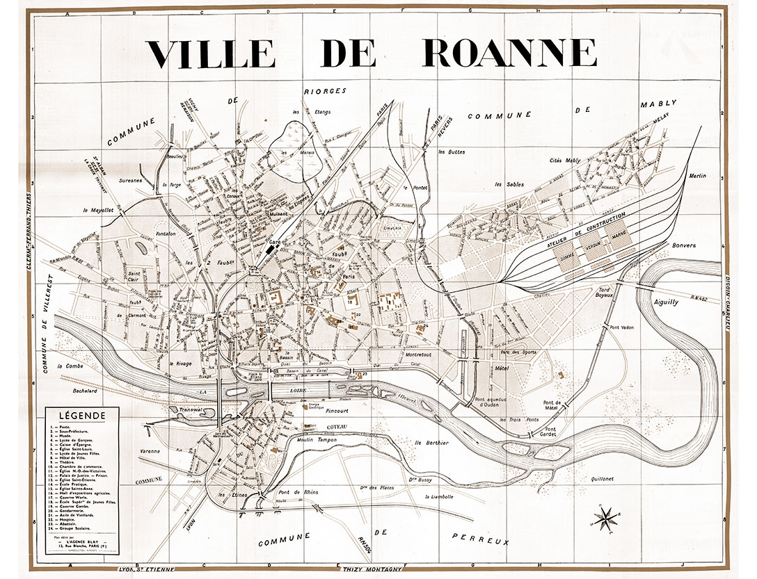 plan de ville vintage sépia de Roanne Blay Foldex