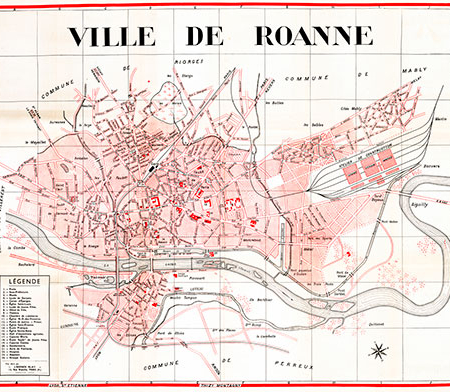 plan de ville vintage de Roanne Blay Foldex