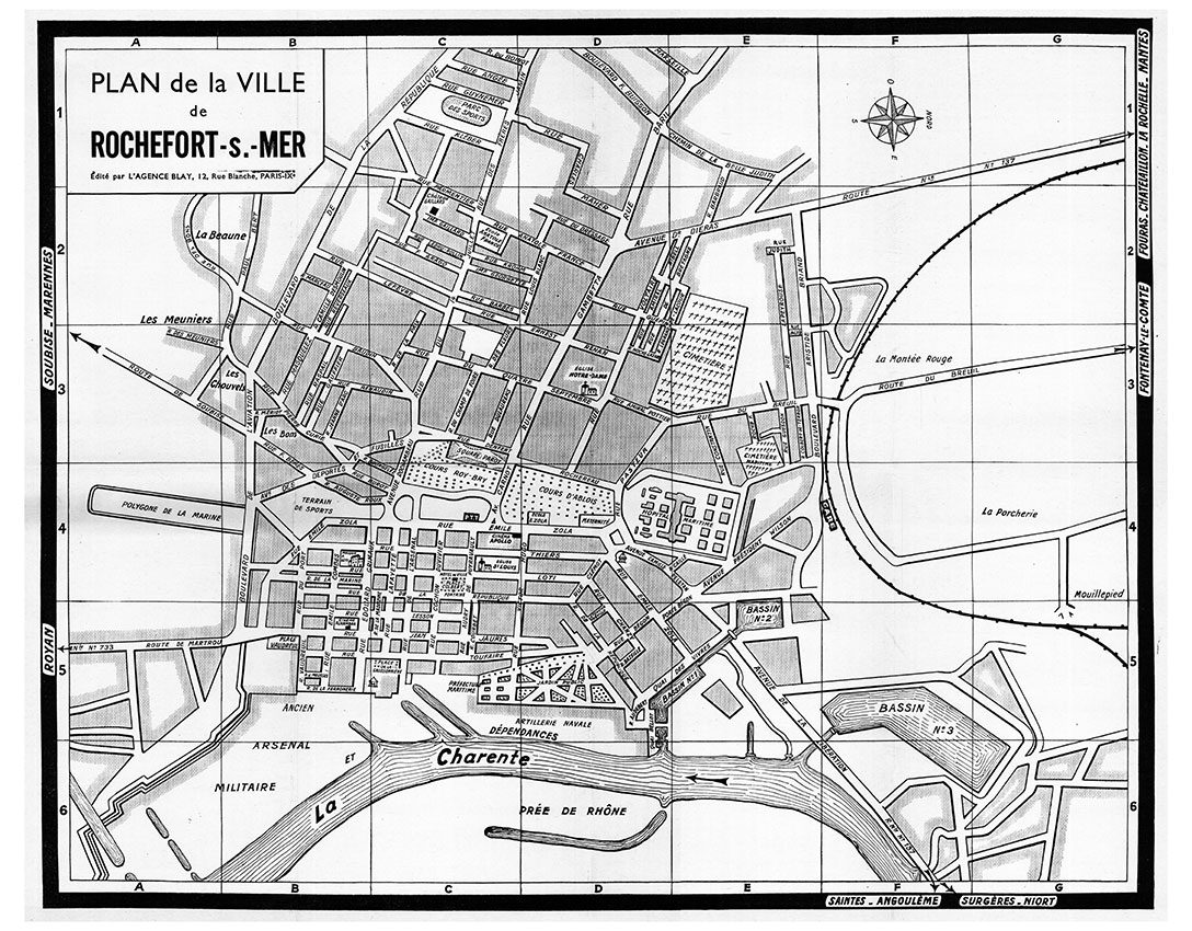 plan de ville vintage noir et blanc de Rochefort-sur-Mer Blay Foldex