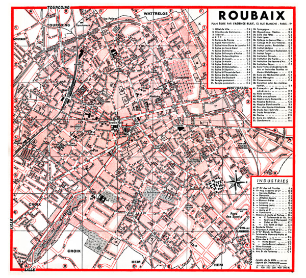 plan de ville vintage couleur de Roubaix Blay Foldex