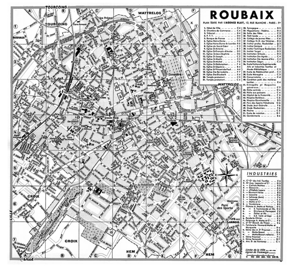 plan de ville vintage noir et blanc de Roubaix Blay Foldex