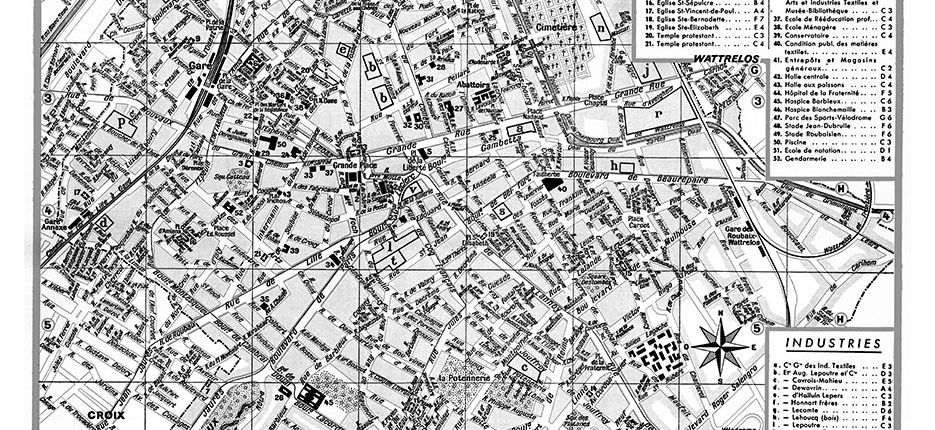 plan de ville vintage noir et blanc de Roubaix Blay Foldex