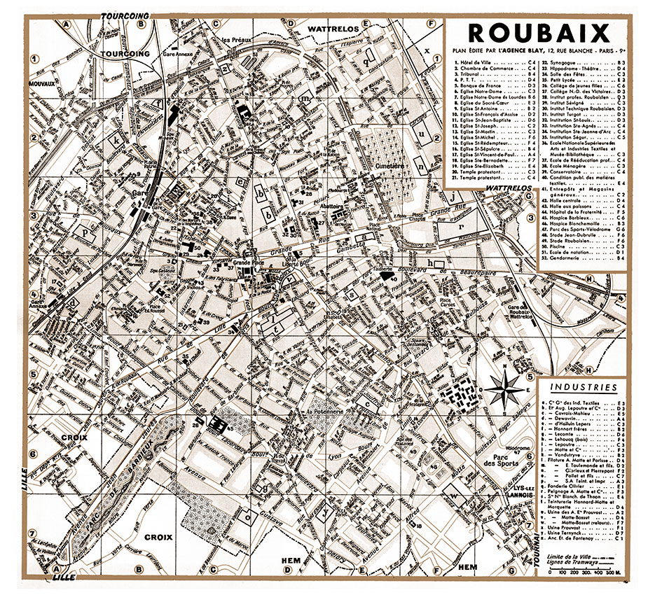 plan de ville vintage sépia de Roubaix Blay Foldex