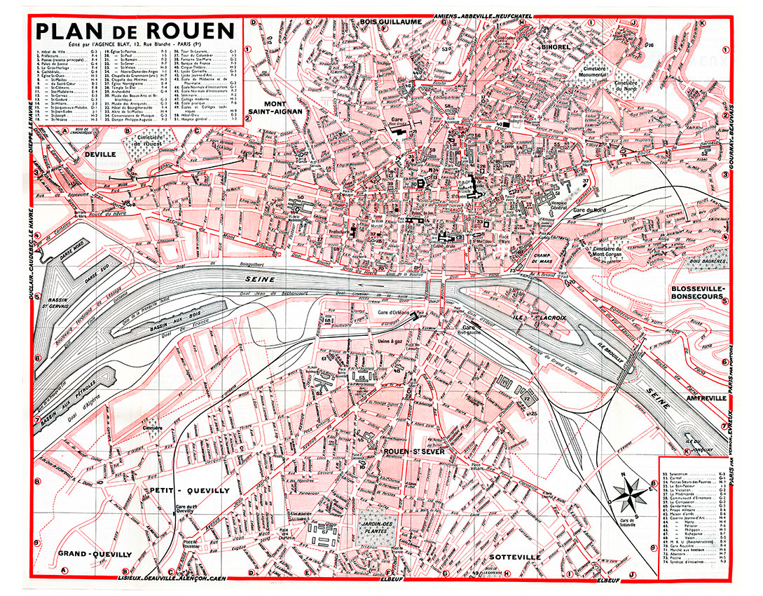 plan de ville vintage couleur de Rouen Blay Foldex