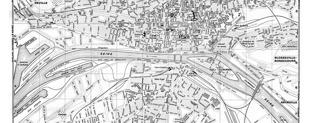 plan de ville vintage noir et blanc de Rouen Blay Foldex