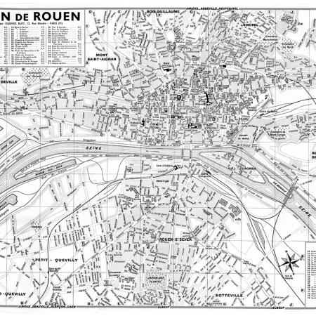 plan de ville vintage noir et blanc de Rouen Blay Foldex